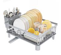 LIONONLY Scolapiatti per bancone della cucina, con beccuccio di scarico girevole a 360°, scolapiatti multifunzione con scolapiatti, porta utensili, organizer da cucina, grigio