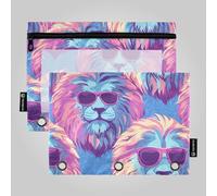Lions - Astuccio in tessuto per matite a tre anelli, con 3 fori, per bambini, motivo: paradiso tropicale, colore: viola pesca