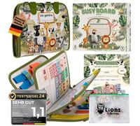 Lion's Collection Busy Board tedesco con borsa da viaggio e libro Montessori - Quiet Book & Busy Book per bambini a partire dai 3 anni - Activity Board, libro motore e libro educativo - giocattolo da