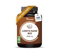 Lions Mane 2000 mg - Estratto 30:1 di Fungo Criniera di Leone BIO (Hericium Erinaceus) - 180 Capsule Vegane con Pepe Nero - Integratore per Memoria, Concentrazione e Difese Immunitarie - Vitavea