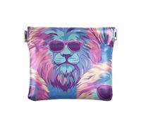 Lions - Portamonete da donna in pelle ecologica in poliuretano, con paradiso tropicale, color pesca, viola, taglia unica, per donne e ragazze, motivo leoni, paradiso tropicale, pesca, viola, taglia