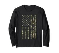 Lion's Roar Patriotic American Flag Camo Distressed Maglia a Manica