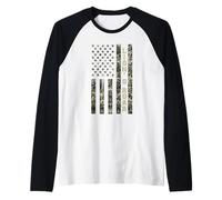 Lion's Roar Patriotic American Flag Camo Distressed Maglia con Maniche Raglan