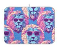 Lions - Tappetino scolapiatti con paradiso tropicale, colore rosa e viola, per piano di lavoro, cucina, piano di lavoro, piano di lavoro, tappetino per il calore, 45,7 x 61,7 cm