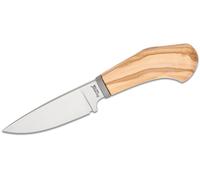 Lionsteel Coltello a lama fissa M390, manico in legno di ULIVO, guardia in titanio, fodero in pelle