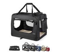 lionto Borsa trasportino per cani pieghevole per viaggi e auto, 60x42x44 cm, box di trasporto stabile con maniglie per gatti e animali fino a 12 kg, scatola in tessuto, nero