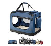 lionto Borsa trasportino per cani pieghevole per viaggi e auto, 70x52x50 cm, box di trasporto stabile con maniglie per gatti e animali fino a 15 kg, scatola in tessuto, blu scuro