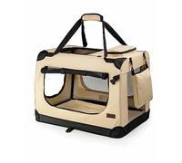 lionto Borsa trasportino per cani pieghevole per viaggi e auto, 70x52x50 cm, box di trasporto stabile con maniglie per gatti e animali fino a 18 kg, scatola in tessuto, beige