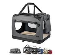 lionto Borsa trasportino per cani pieghevole per viaggi e auto, 90x61x65 cm, box di trasporto stabile con maniglie per gatti e animali fino a 22 kg, scatola in tessuto, grigio