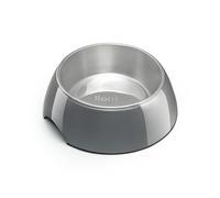 lionto Ciotola in melamina con base antiscivolo, Ciotola rimovibile da 210 ml in acciaio inox robusto e inodore, facile da pulire, design ergonomico, per cani e gatti, grigio