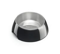 lionto Ciotola in melamina con base antiscivolo, Ciotola rimovibile da 210 ml in acciaio inox robusto e inodore, facile da pulire, design ergonomico, per cani e gatti, nero