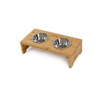 lionto Ciotole rialzate per Cani Postazione di alimentazione per Cani Portaciotole per Animali domestici in Bambù 2 Ciotole in acciaio inossidabile antiscivolo, (S) 40x20x10 cm
