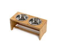 lionto Ciotole rialzate per Cani Postazione di alimentazione per Cani Portaciotole per Animali domestici in Bambù 2 Ciotole in acciaio inossidabile antiscivolo, (M) 44x20x19 cm