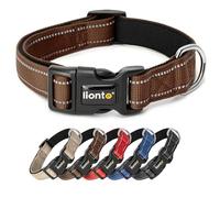 lionto Collare per cani imbottito in nylon riflettente impermeabile regolabile, taglia XL, marrone