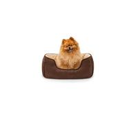 lionto Cuccia Cane 2-in-1 Effetto Scamosciato, 60 x 50 cm, Marrone/Beige | Cuccia reversibile resistente con ingresso basso confortevole e materiali facili da pulire per cani e gatti, lavabile