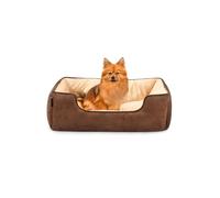 lionto Cuccia Cane 2-in-1 Effetto Scamosciato, 80 x 60 cm, Marrone/Beige | Cuccia reversibile resistente con ingresso basso confortevole e materiali facili da pulire per cani e gatti, lavabile