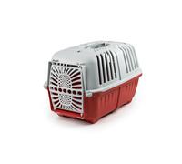 lionto Scatola da trasporto in plastica riciclata per cani e gatti, Scatola per il trasporto di animali domestici, 48x31,5x33 cm, rosso