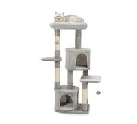 lionto Tiragraffi con 2 Grotte, Sisal, Altezza 115 cm, Grigio Chiaro | Tiragraffi medio per gatti con piattaforma grande, 2 grotte accoglienti e amaca per arrampicata, riposo e cura unghie