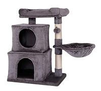 lionto Tiragraffi con Amaca, 2 Grotte e Sisal, 70 cm, Grigio Scuro | Tiragraffi piccolo per gatti con piattaforma grande, 2 grotte accoglienti e amaca per arrampicata, riposo e cura unghie