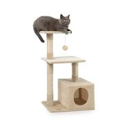 lionto Tiragraffi con Grotta e Colonne, 3 Livelli, 85 cm, Beige | Tiragraffi medio per gatti con piattaforme, colonne in sisal ed elementi gioco per arrampicarsi, giocare e curare le unghie