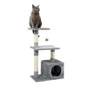 lionto Tiragraffi con Grotta e Colonne, 3 Livelli, 85 cm, Grigio Chiaro | Tiragraffi medio per gatti con piattaforme, colonne in sisal ed elementi gioco per arrampicarsi, giocare e curare le unghie
