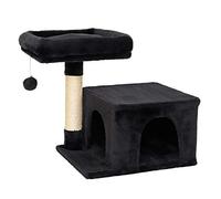 lionto Tiragraffi con Piattaforma, Grotta e Sisal, 50 cm, Nero | Tiragraffi piccolo per gatti con piattaforme, colonne in sisal ed elementi gioco per arrampicarsi, giocare e curare le unghie