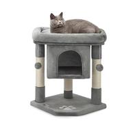 lionto Tiragraffi con Piattaforma, Grotta e Sisal, 60 cm, Grigio Scuro | Tiragraffi piccolo per gatti con grande cuccia, 2 palline in peluche e grotta per arrampicata, gioco e cura unghie