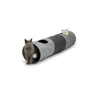 lionto Tunnel Gatto con Pallina Gioco, Pieghevole ed Espandibile, 30x130 cm | Tunnel gioco in finto lino facile da pulire per gatti, giocattolo resistente con pallina in peluche e apertura da 30 cm