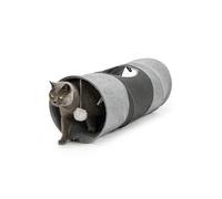lionto Tunnel per gatti con palla da gioco, 30x70 cm, Tunnel da gioco pieghevole ed espandibile in materiale di lino sintetico di facile manutenzione per gatti, robusto giocattolo per gatti, 30 cm
