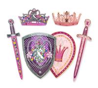 Liontouch - Set Principessa Unicorno e Regina Rosa per 2 Bambine | Spade, Scudi e Corone in Schiuma | Accessori Medievali 3-6 Anni | Giochi di Ruolo per Amiche