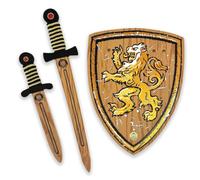 Liontouch Set Spada e Scudo Giocattolo WoodyLion con Pugnale - età 3+ | Set da 3 Pezzi in EVA Morbida con Effetto Legno | Spada Grande, Pugnale & Scudo per Giochi di Ruolo e Avventure all'Aperto