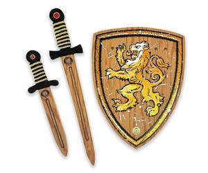 Liontouch Set Spada e Scudo Giocattolo WoodyLion con Pugnale - età 3+ | Set da 3 Pezzi in EVA Morbida con Effetto Legno | Spada Grande, Pugnale & Scudo per Giochi di Ruolo e Avventure all'Aperto