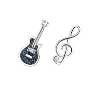 LIOOBO Orecchini Asimmetrici in Argento Sterling a Forma Di Nota Musicale Per Chitarra - Eleganti e Luminosi Cristalli - Perfetto Per Amanti Della Musica e Della Moda 1 Paio
