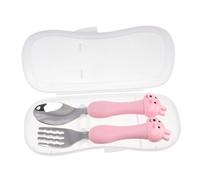 LIOOBO Posate per Inossidabile con Design Animale Cucchiaio e Forchetta Sicuri e Facili Kit Portatile per e Zuppe con Scatola Contenitore Rosa con Coniglio