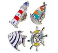 LIOOBO Set Di 4 Spille a Forma Di Barca a Vela e Pesce Rossi in Smalto Creativo - Decorazioni Uniche Per Abbigliamento e Accessori - Ideali Per Natale e Occasioni Speciali