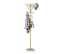 LIOONS Appendiabiti Autoportante da Ingresso con 9 Ganci e Base in Marmo Oro, Stabile e Durevole, Ideale per Cappelli, Cappotti, Giacche, Borse e Altri Oggetti