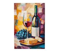 Liorosa 1000 pezzi di puzzle in legno per adulti accogliente vino e formaggio, pittura a olio colorata mosaico sfondo, puzzle impegnativi per il relax, vibrante e unico, splendida opera d'arte