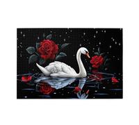 Liorosa 1000 pezzi di puzzle in legno per adulti cigno mistico con rose in fiore, acqua a specchio e cielo stellato, adatto per ricreazione familiare e decorazione da parete, brainstorming per