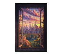 Liorosa 1000 pezzi di puzzle in legno per adulti con cornice Metropolis, sagome a vita alta dietro gli alberi attraverso una finestra invecchiata, splendida opera d'arte, ideale per rilassarsi e