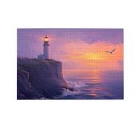 Liorosa 1000 pezzi di puzzle in legno per adulti faro sul mare, paesaggio alba, design vivace e unico, pezzi si adattano perfettamente, ideali per rilassarsi e mostrare per gli amanti del paesaggio