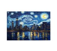 Liorosa 1000 pezzi di puzzle in legno per adulti metropoli stellata, paesaggio urbano con grattacieli e luce stellare dorata, estetica classica vintage, adatto per la ricreazione familiare, goditi il
