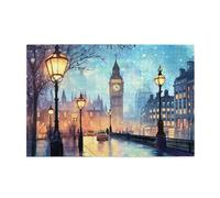 Liorosa 1000 pezzi di puzzle in legno per adulti pioggia di Londra, Big Ben illuminato sotto pioggerellina stellata con lampioni vintage, puzzle classico paesaggio urbano, completo di famiglia e amici
