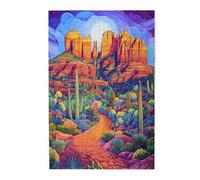 Liorosa 1000 pezzi di puzzle in legno per adulti scolpito deserto - Formazioni rocciose strutturate con ombre al tramonto tra cactus barili, ogni pezzo è unico, colori incredibilmente vivaci, per gli