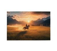 Liorosa 1000 pezzi di puzzle in legno per adulti solitudine prateria, con cowgirl e cavallo in fiamme luce del tramonto, opere d'arte divertenti per adulti, attività divertenti per le vacanze con la