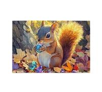 Liorosa 1000 pezzi puzzle divertente autunnale cacciatore di tesori, scoiattolo curioso con gemma blu nelle foreste dorate, unico e bello, puzzle adatto per intrattenere con la famiglia durante le