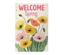 Liorosa 1000 pezzi puzzle vibranti Spring Welcome, acquerello fiorisce in rosso chiaro e giallo con slogan di benvenuto su tela, ogni pezzo è unico, divertiti a risolvere puzzle con la famiglia e gli