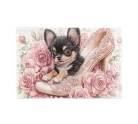 Liorosa 1000 pezzi vibranti puzzle cucciolo e petali, simpatico cane immerso nel tallone tagliato in pizzo tra rose, arte in legno di alta qualità, rilassamento profondo per te, goditi il processo di