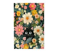 Liorosa 1000 puzzle vibranti campo di fiori con curioso gatto nero, squisito puzzle artistico in legno, regalo di fascino per gli amanti del puzzle, pezzi si adattano perfettamente insieme, design