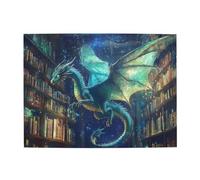 Liorosa 500 pezzi di puzzle in legno per adulti bibliotecario arcano, drago fantasy con scale a guardia libro antico, estetica classica vintage, meravigliosa immaginazione, goditi il processo di