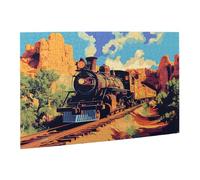 Liorosa 500 pezzi di puzzle in legno per adulti che viaggiano nel tempo, treno giallo nella scena della natura psichedelica, ogni pezzo è unico, esercita abilità pratiche e pazienza di pensiero